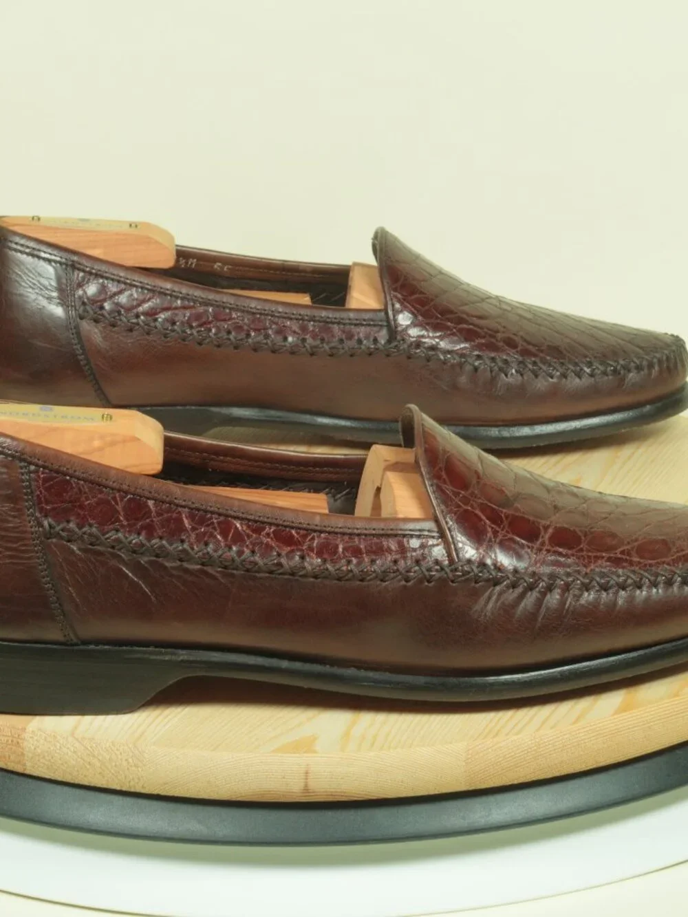 Vintage Bragano Crocodile Vamp Leather Loafers Shoes Mens 8.5M Brown Moc Toe - Picture 5 of 9